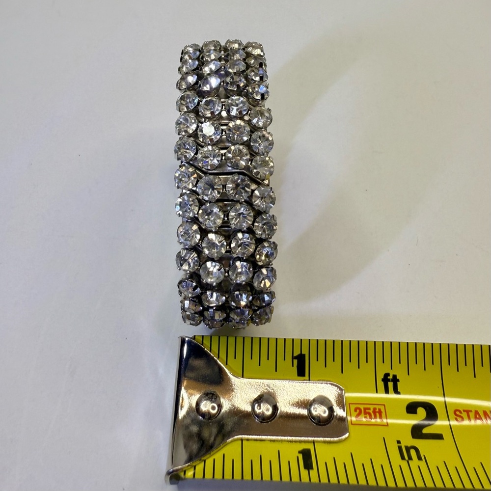 Vintage Antique Stretch Crystal Bracelet Silver Tone - Four Rows of Stones - Picture 5 of 6